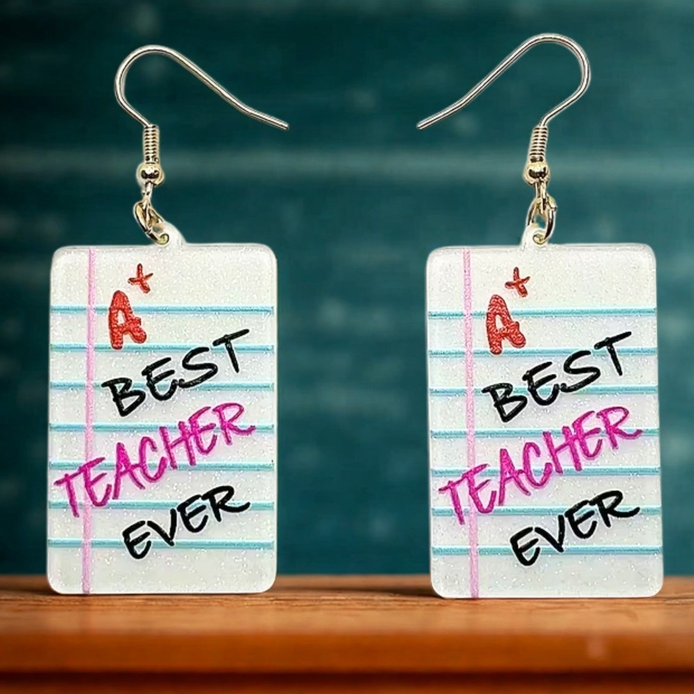 New Best Teacher Earrings Notebook Paper Dangle Gift School Aesthetic Jewelry